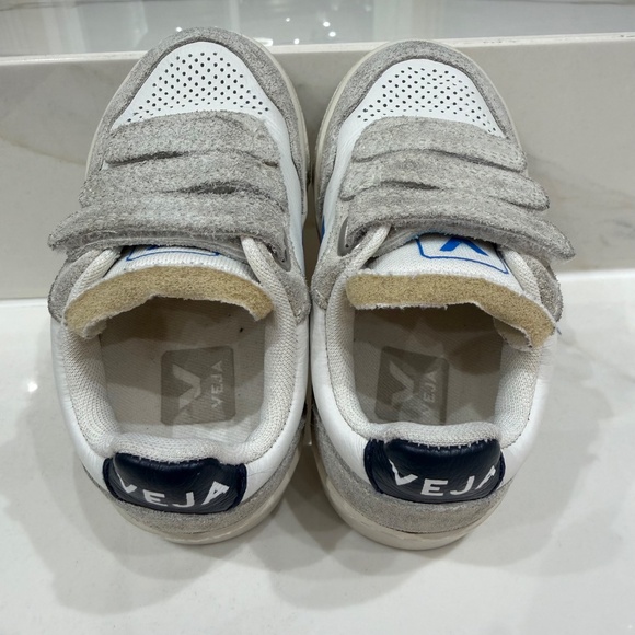 VEJA Kids Leather Sneakers White Gray Blue Velcro - Picture 4 of 7